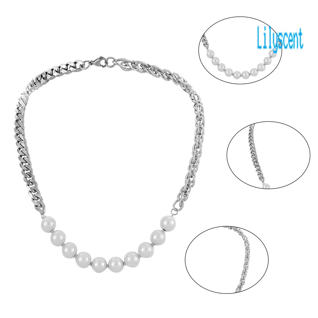 Kalung Choker Bahan Stainless Steel Aksen Mutiara Imitasi Untuk Pria