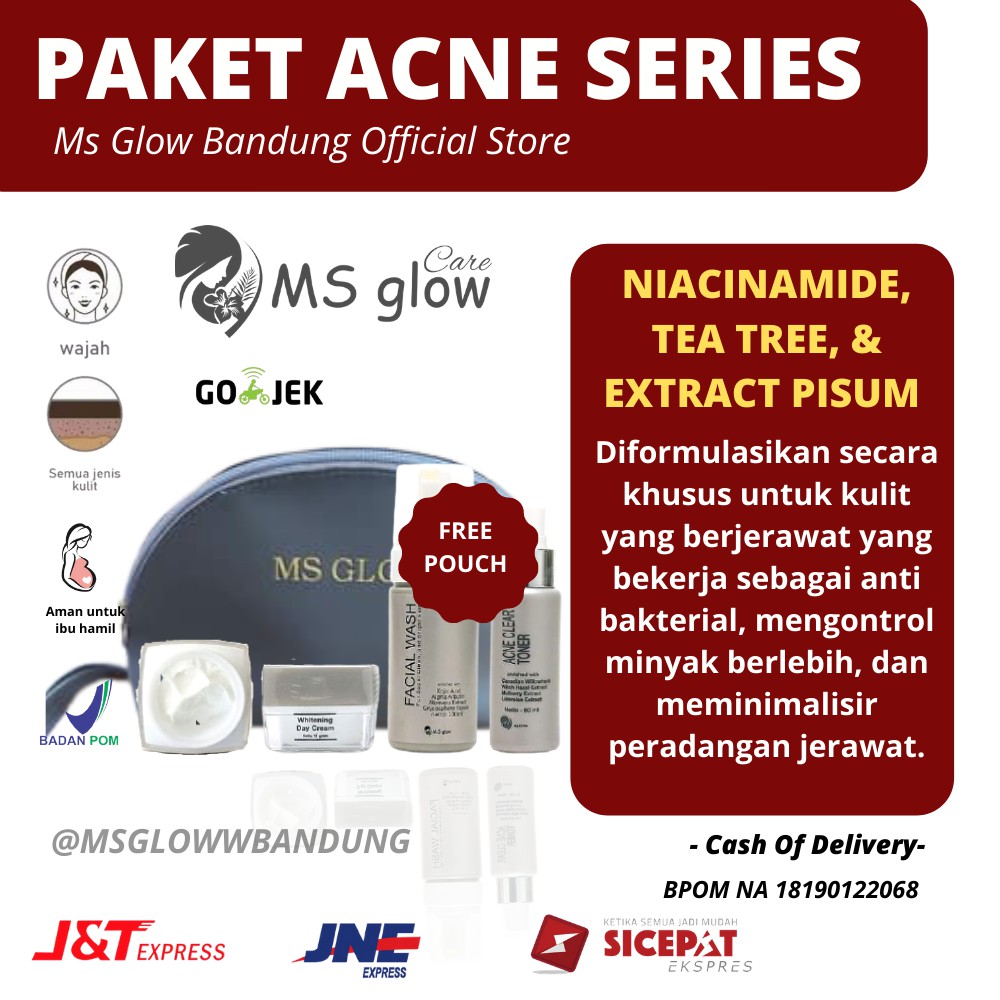 MS GLOW ACNE SERIES SKINCARE CREAM WAJAH BERMINYAK BERJERAWAT BERUNTUSAN BANDUNG