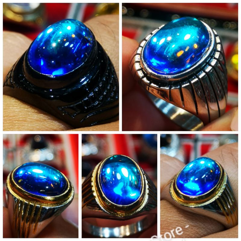 Batu Kalimaya Blue Opal Original India Top Colour Hot Jarong Plus Ring Titanium Super HQ