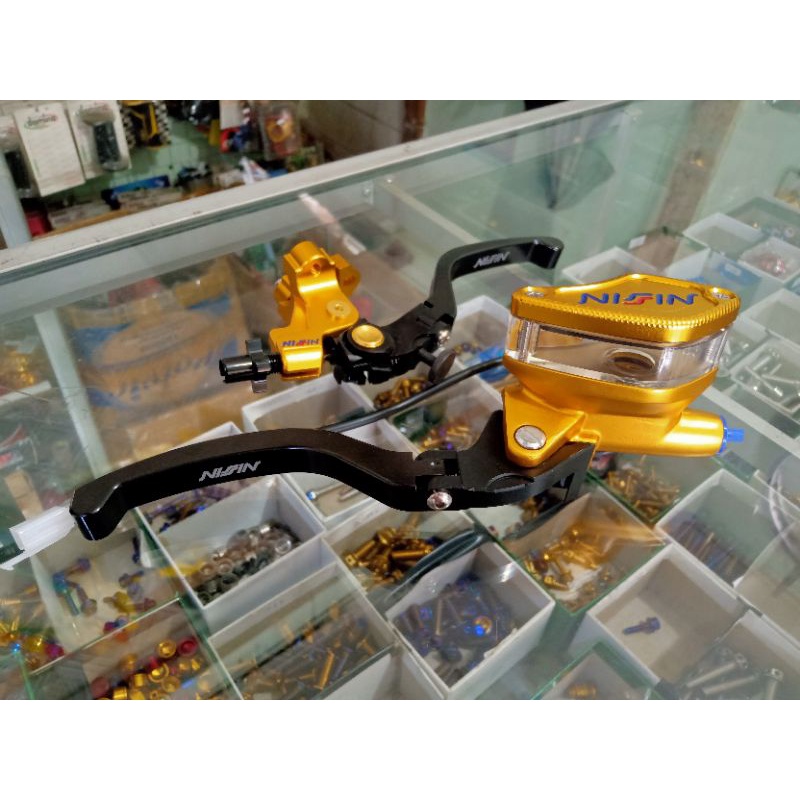 maater rem plus kopling atau rem belakang matic model Nissin kaca transparan cnc gold vario beat cb 