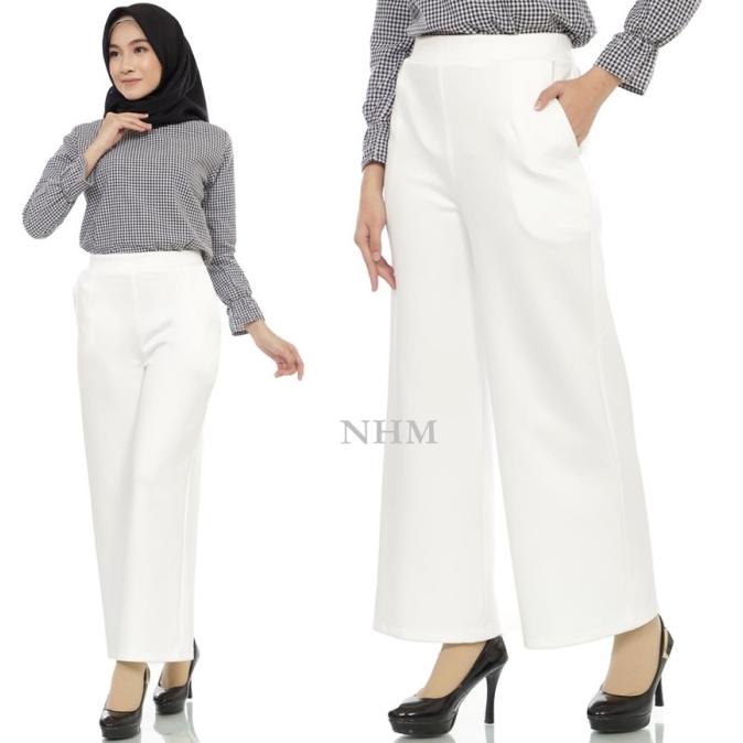 Celana Kulot Scuba PUTIH, Kulot Polos Scuba Premium