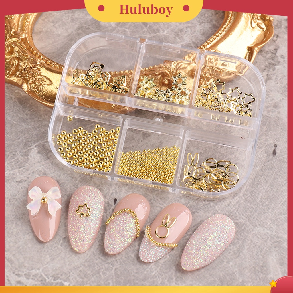 Huluboy Huluboy♡ Charms Manik-Manik Bentuk Bintang Hollow 3D Bahan Metal Untuk Dekorasi Nail Art