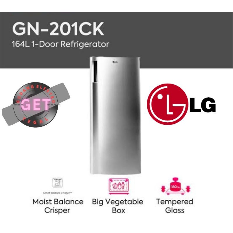 KULKAS 1 PINTU MERK LG [BIG FREEZER] SEMI AUTO DEFROST & LOW WATT ~ GN-201CK (KOTA TEGAL)