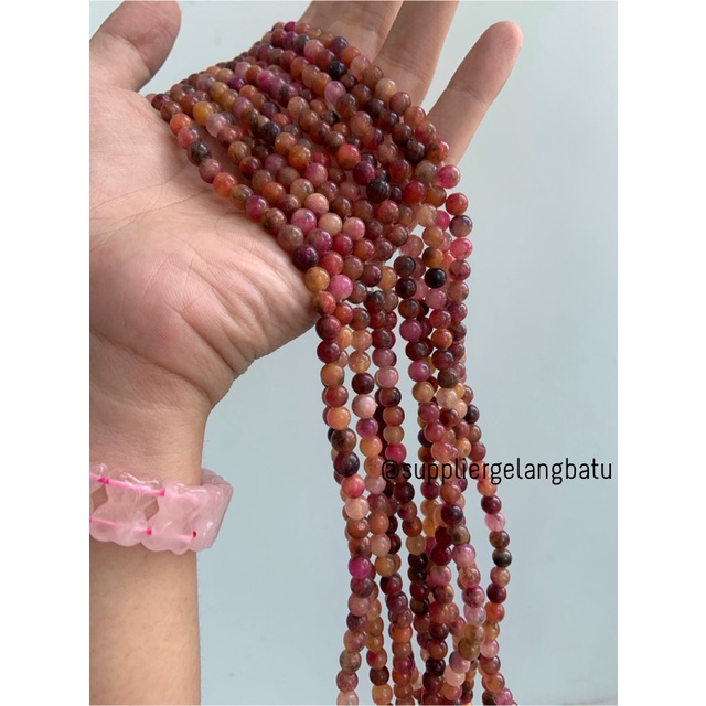 bahan batu import DARK sun stone TUA 6mm round bead natural pink peach