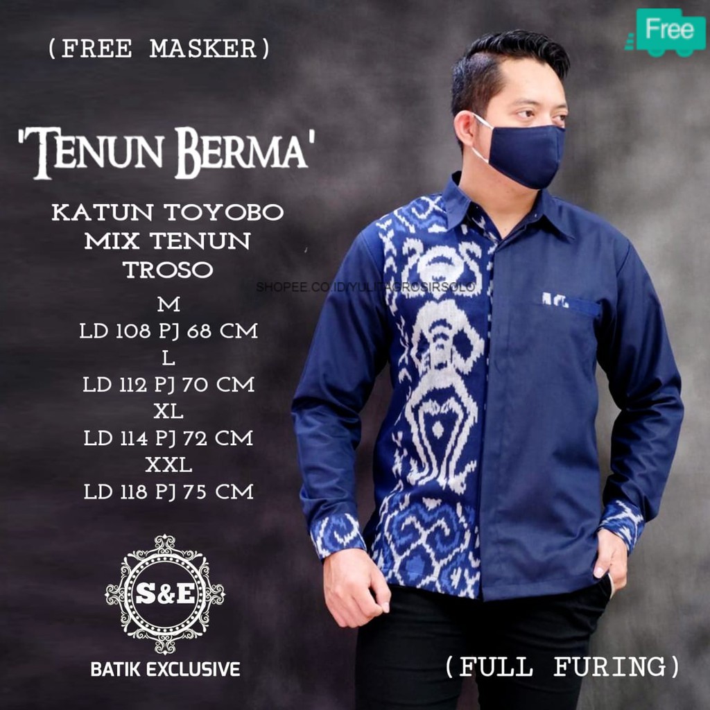 Terbaru NEW kemeja batik pria JUMBO BIG SIZE lengan Panjang katun Slimfit Motif Tenun Brahma Solo