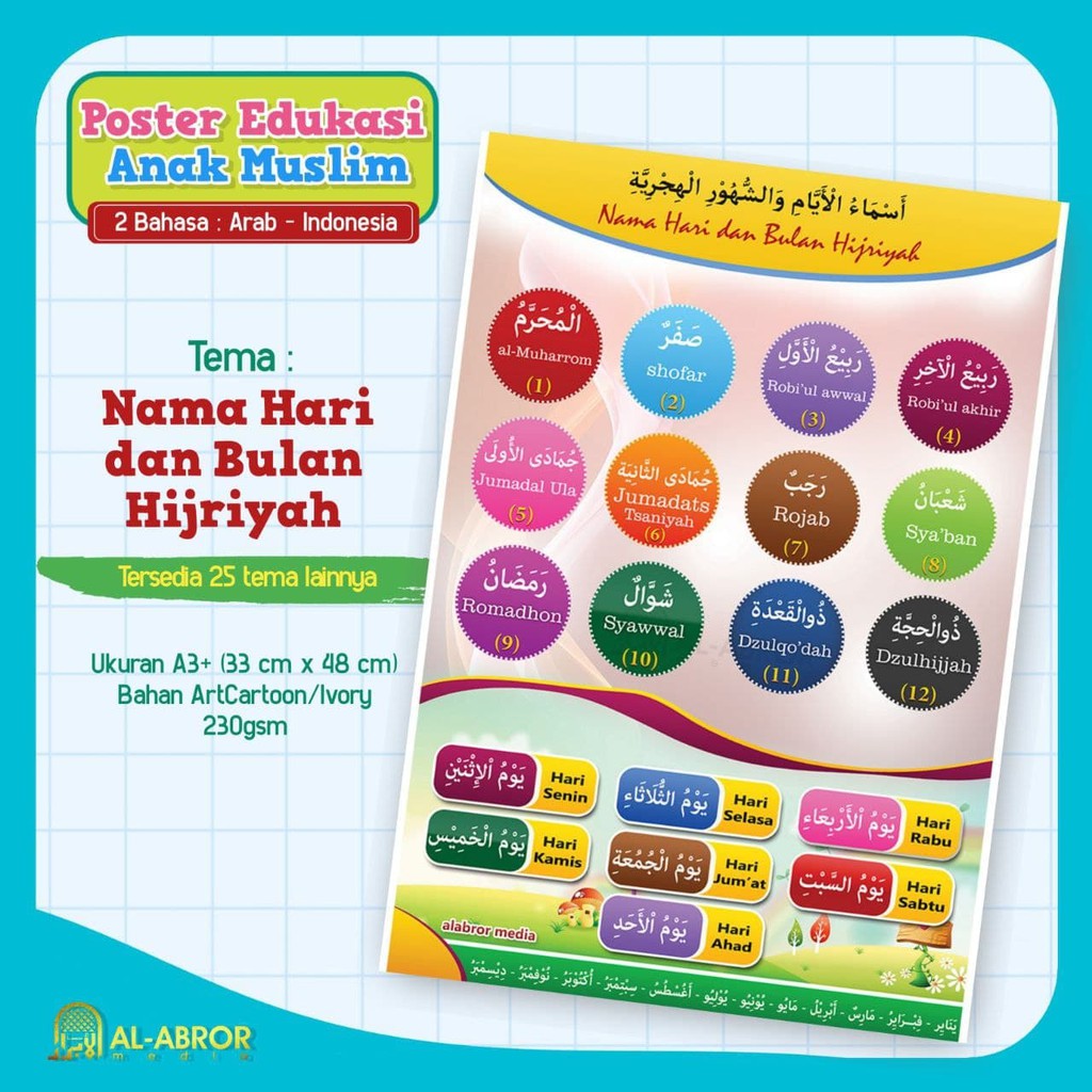 Jual Poster Edukasi Anak Muslim - Nama Hari Dan Bulan Hijriyyah ...