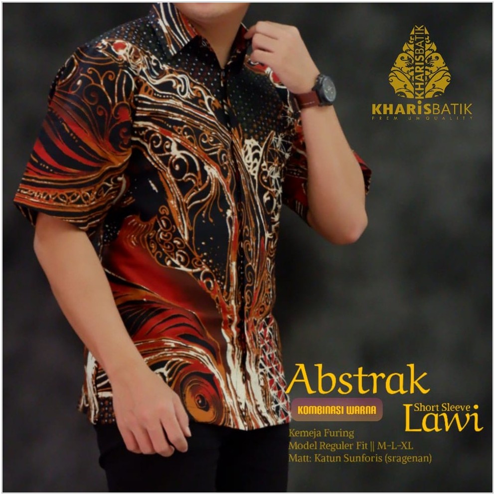 DISKON BESAR ABSTRAK LAWI KEMEJA BATIK SOLO PRIA LENGAN PENDEK PANJANG LAPIS FURING ATASAN PREMIUM M