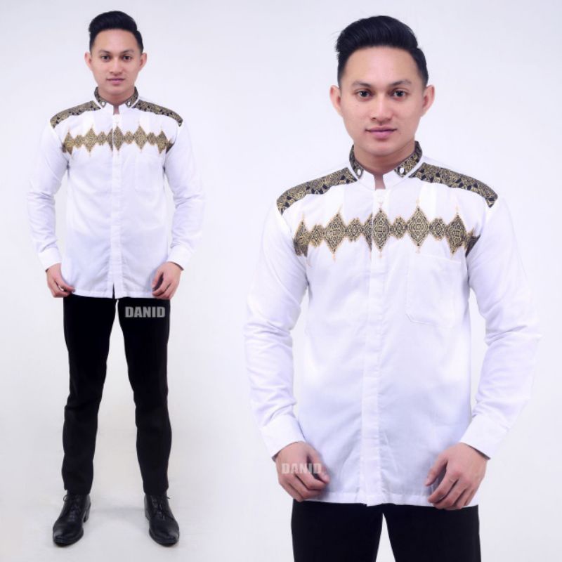 Baju Koko Pria Gus Azmi Koko Batik Fashion Muslim Kombinasi C07 Al Haramain Hijau M/L/XL Dewasa