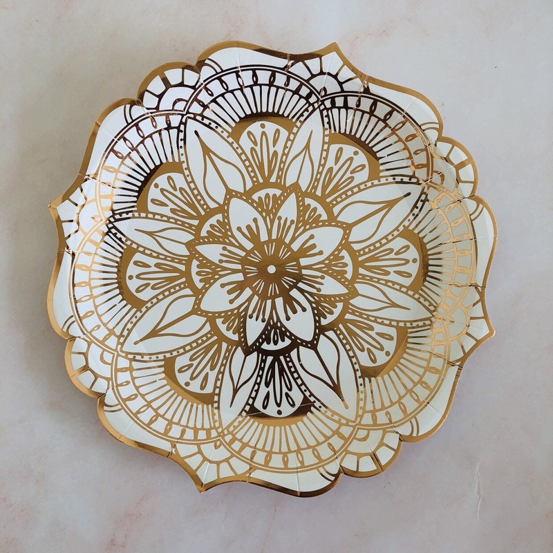40pcs/set Rose Flower Bronzing Disposable Tableware Paper Plate Cup