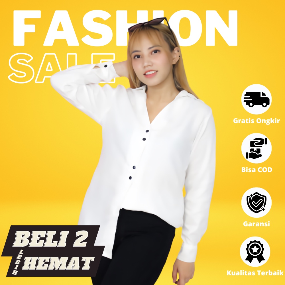 Blose Atasan Wanita Lengan Panjang Korean Style Blouse Kemeja Putih Wanita