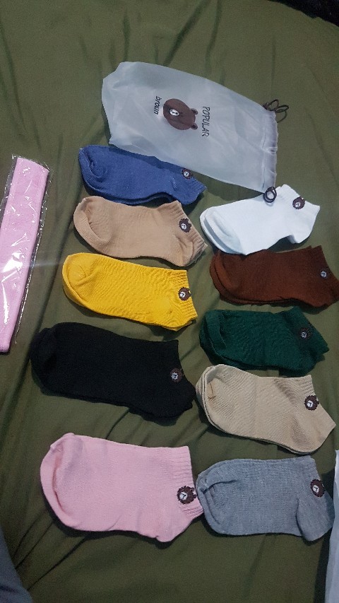 [termurah] 10pcs Kaos Kaki Ankle Brown Line+tas Logo Brown Line Kaos Kaki Import