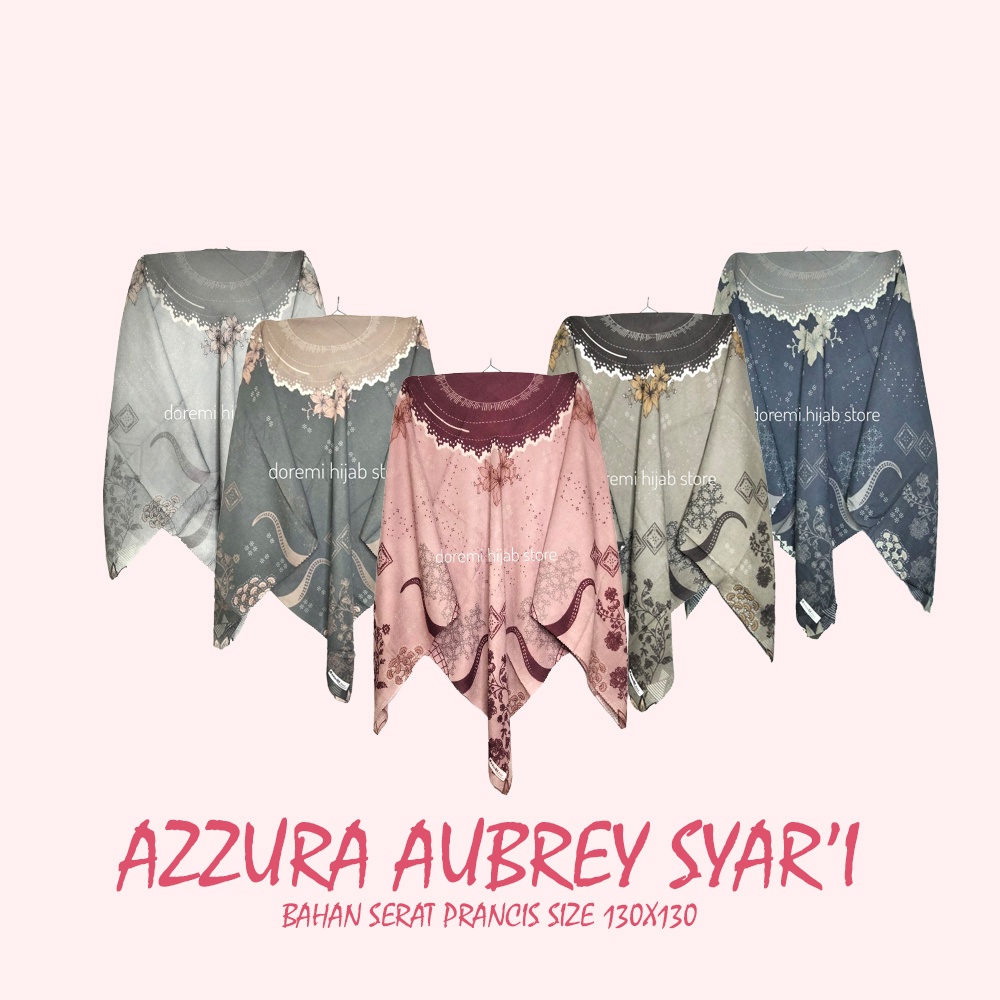 Jilbab Segi Empat SYAR'I Aubrey 01 Motif Azzura Bahan Serat Prancis Grosir Murah Terbaru