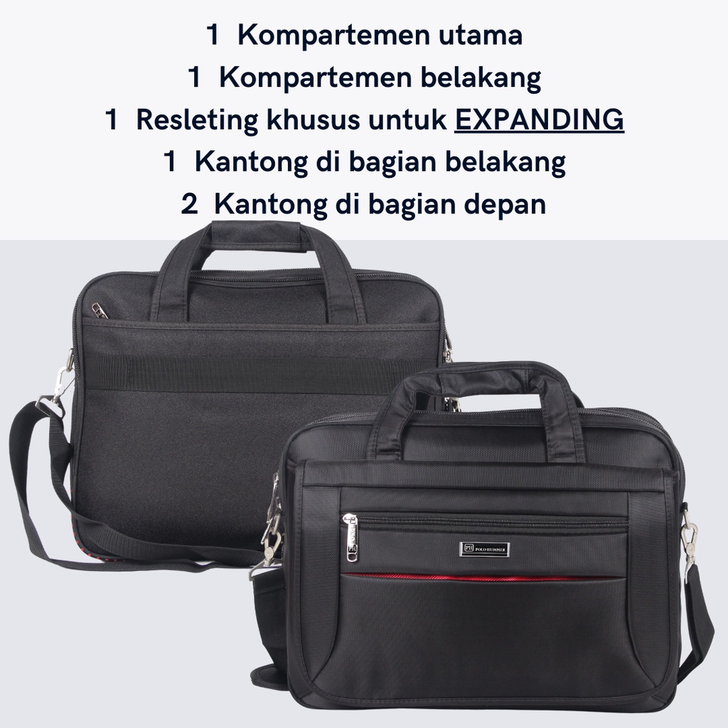 Tas Kantor Kerja Pria Selempang Jinjing bisa expanding - Briefcase Original Import Polo Hummer