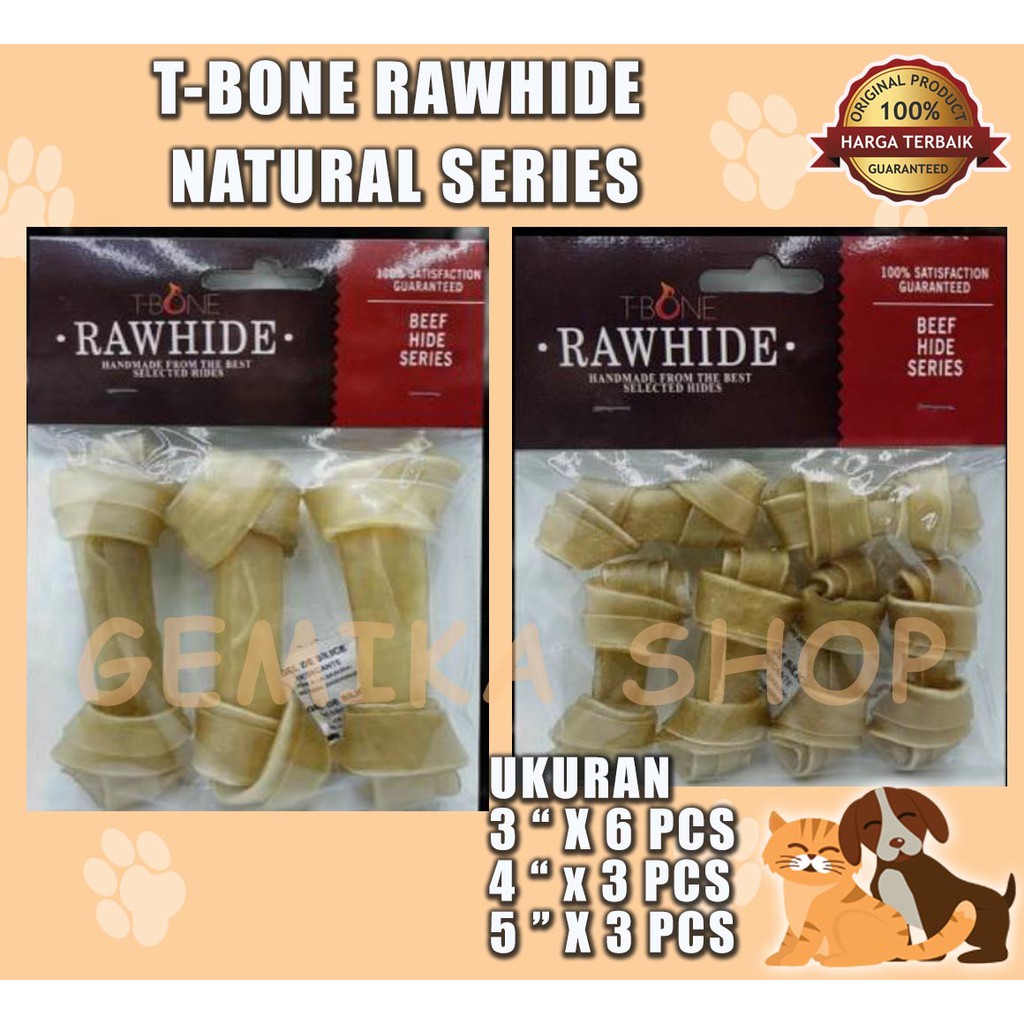 RAWHIDE T BONE NATURAL KNOT | SNACK ANJING | DOG FOOD