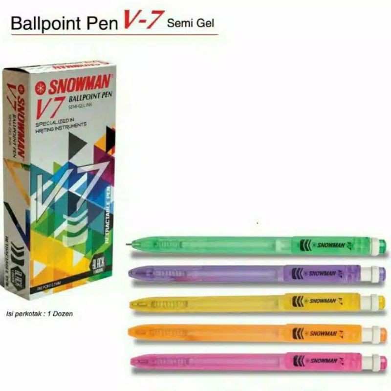 

Pulpen Ballpoint Snowman V7 Crystal 0.7mm Per Kotak Isi 12 Pcs