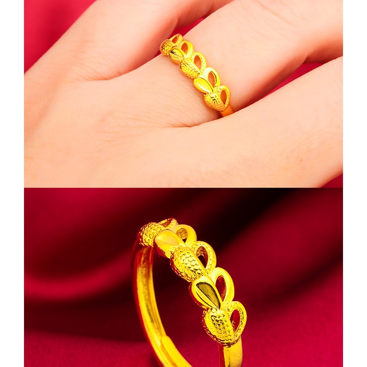 Cincin Model Terbuka Adjustable Desain Hati Ganda Bahan Lapis Emas 24K