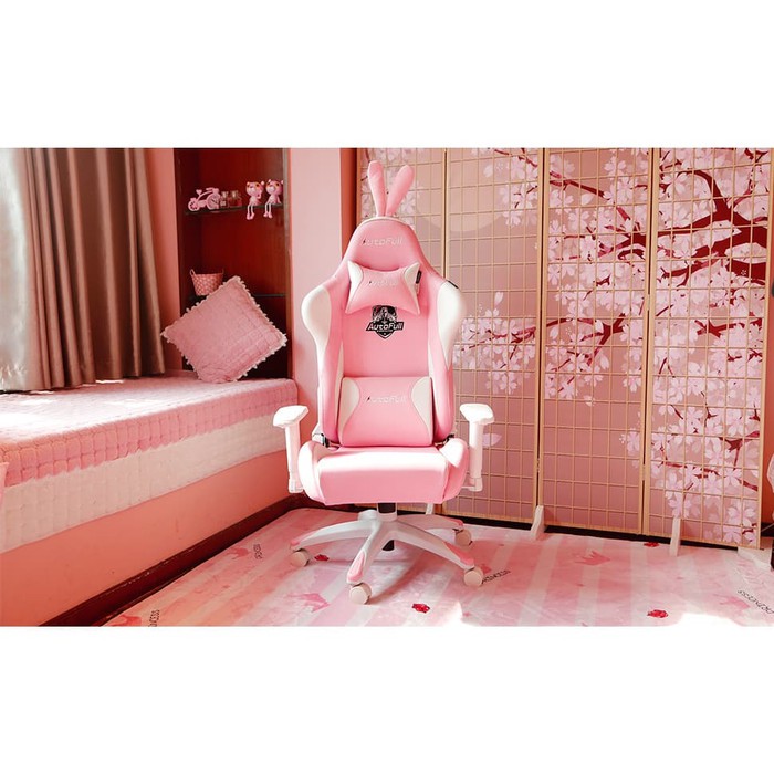 AutoFull Pink Gaming Chair Kursi PU Leather High Back Ergonomic Office Chair