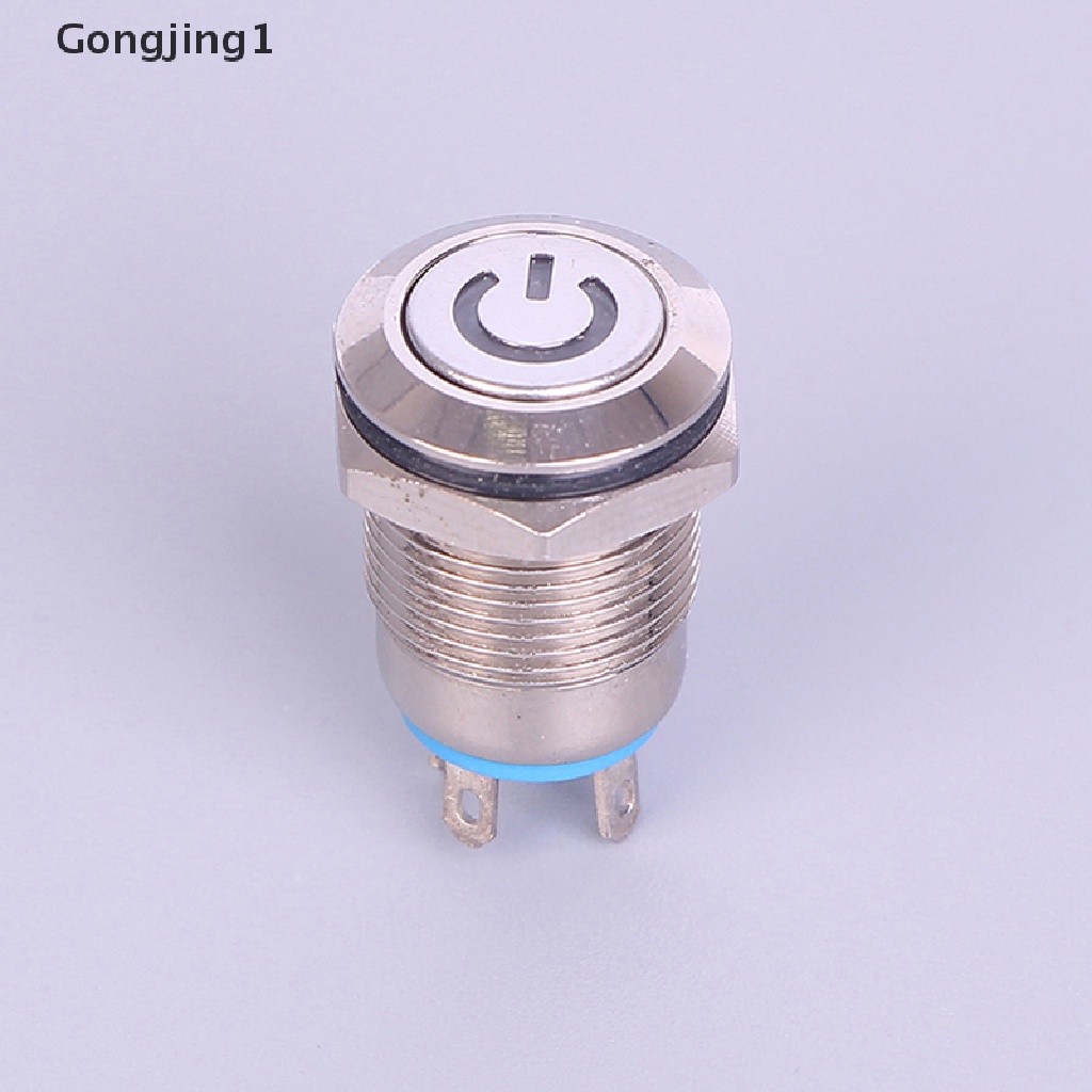 Gongjing1 Tombol Tekan 12mm 12V Bahan Metal Warna Hitam Anti Air Dengan Lampu LED Power Supply