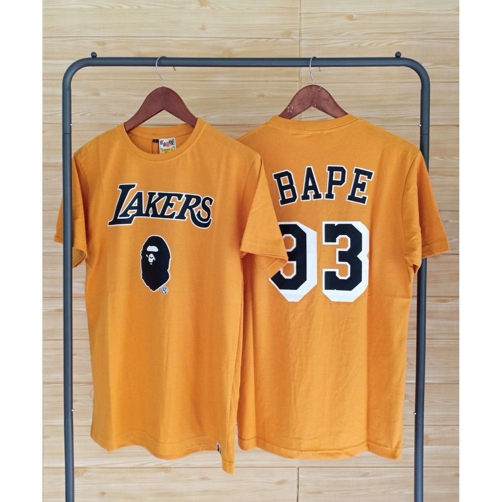 tshirt kaos lakers x bape abathing ape kaos casual basket ball