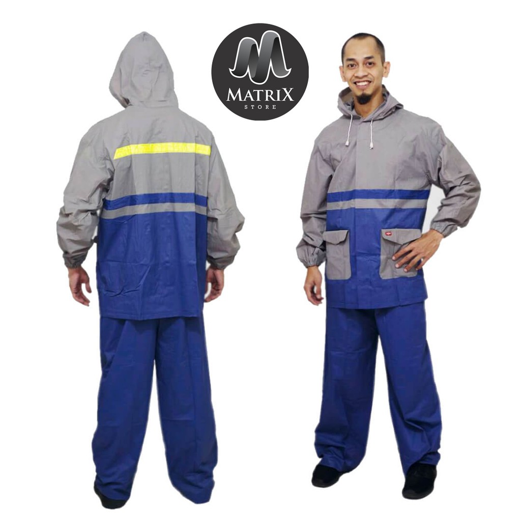 Setelan Jas Hujan Pria Klasik - Mantel Hujan Berkualitas - Raincoat Pria Setelan - Jas Hujan Abu-abu