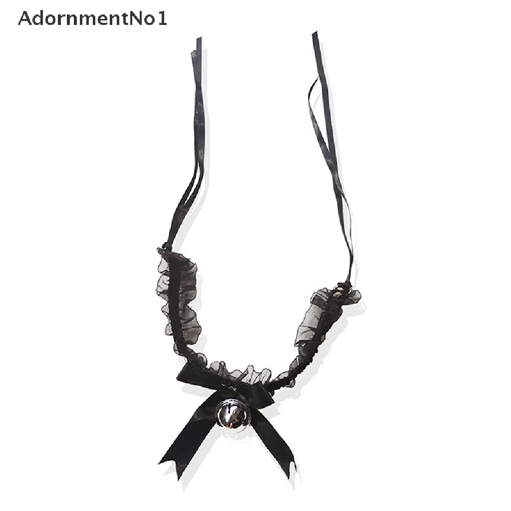 (AdornmentNo1) Kalung Choker Lace Sexy Aksen Pita + Lonceng Untuk Perhiasan Wanita