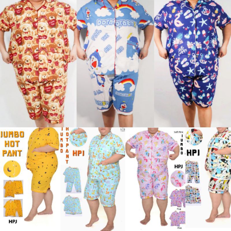 piyama jumbo wanita ld 140 130 120 katun jepang karakter cewek dewasa setelan celana pendek set baju