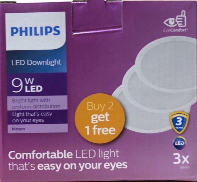 DOWNLIGHT LED PHILIPS PAKET 2 GRATIS 1 MESON 105 9 W WATT 9W 4 INCH