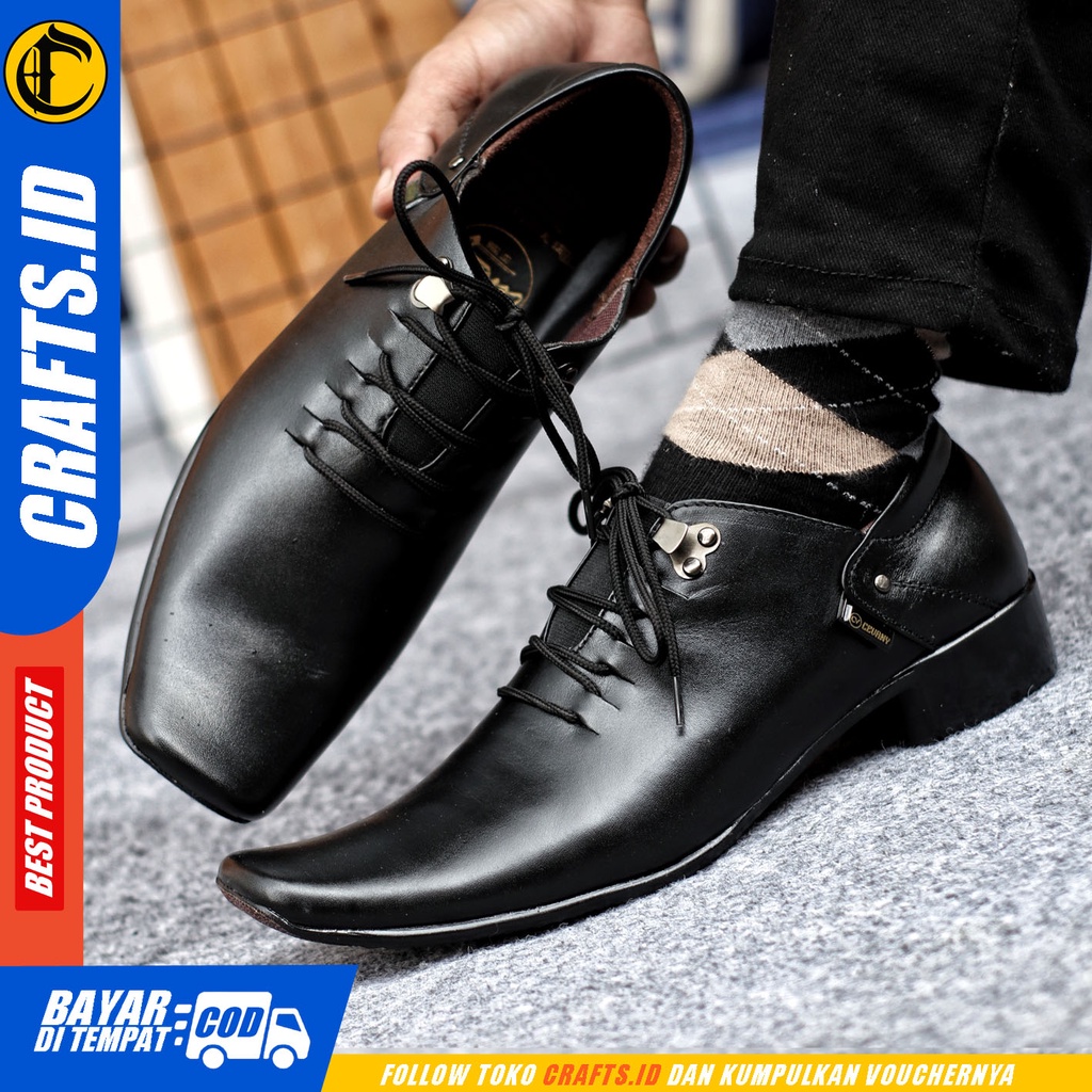 Sepatu Pantofel Pria Sepatu Formal Pria Kulit Asli Tali Sepatu Pantopel Hitam Kerja Kantor CRAFTS BONES