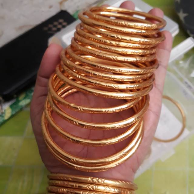 Gelang keroncong Lapis emas berbalut kristal set 3