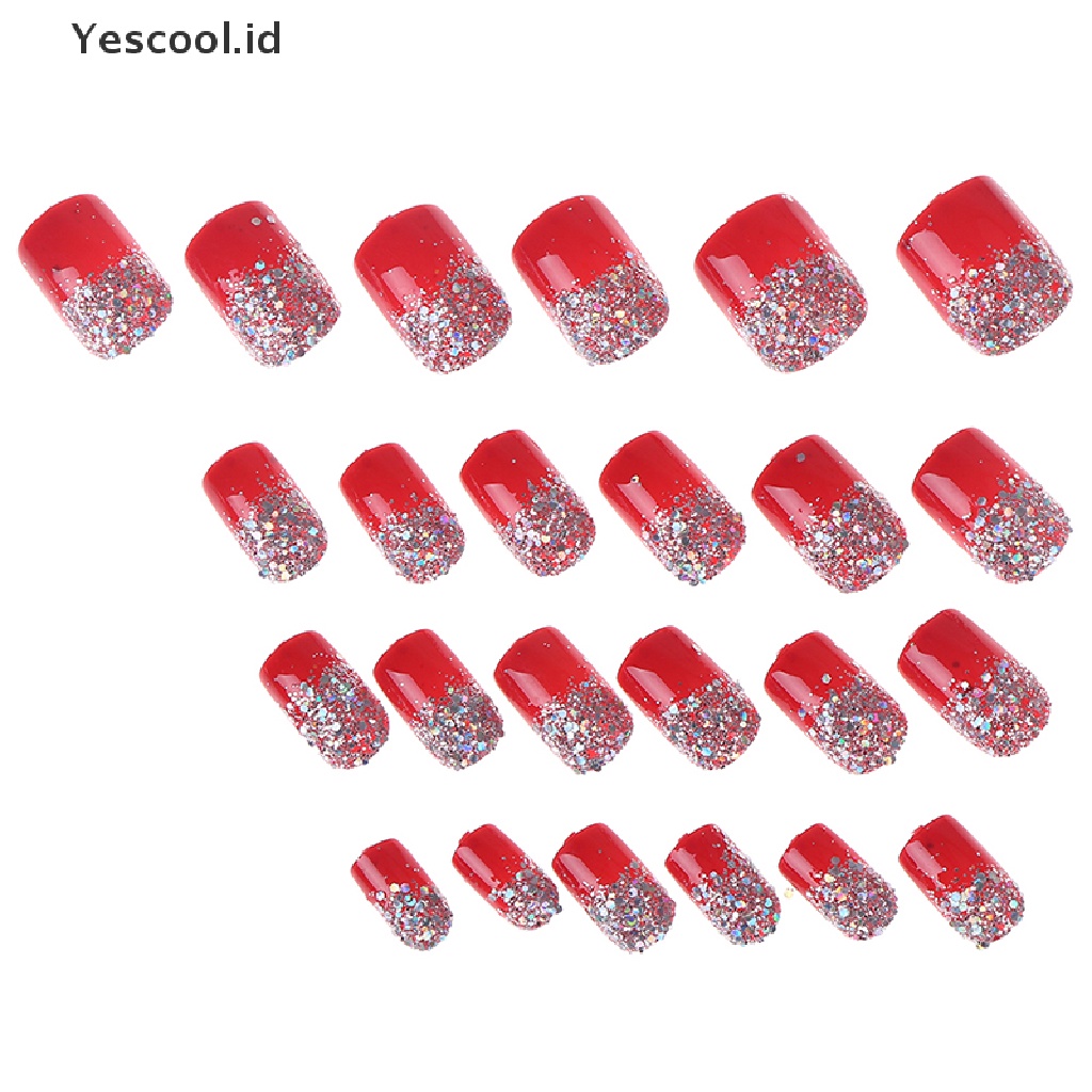 24pcs Stiker Kuku Palsu Bahan Akrilik Aksen Berlian Imitasi Dengan Lem Untuk Dekorasi nail art