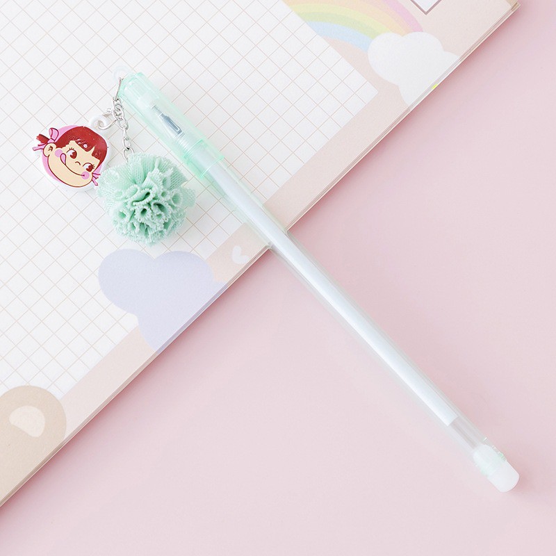 MURMURE.ID | PART 1 PULPEN GEL GANTUNGAN LUCU KARAKTER DENGAN SEQUIN GLITTER BOLPOIN LUCU UNIK PN087-POMPOM-HIJAU
