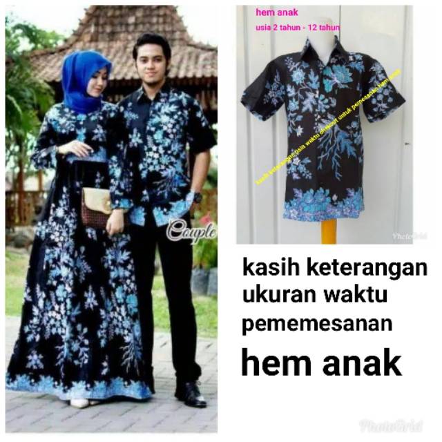 Couple gamis kemeja baju batik pria seragam muslim sakura dan anak 2-12 tahun