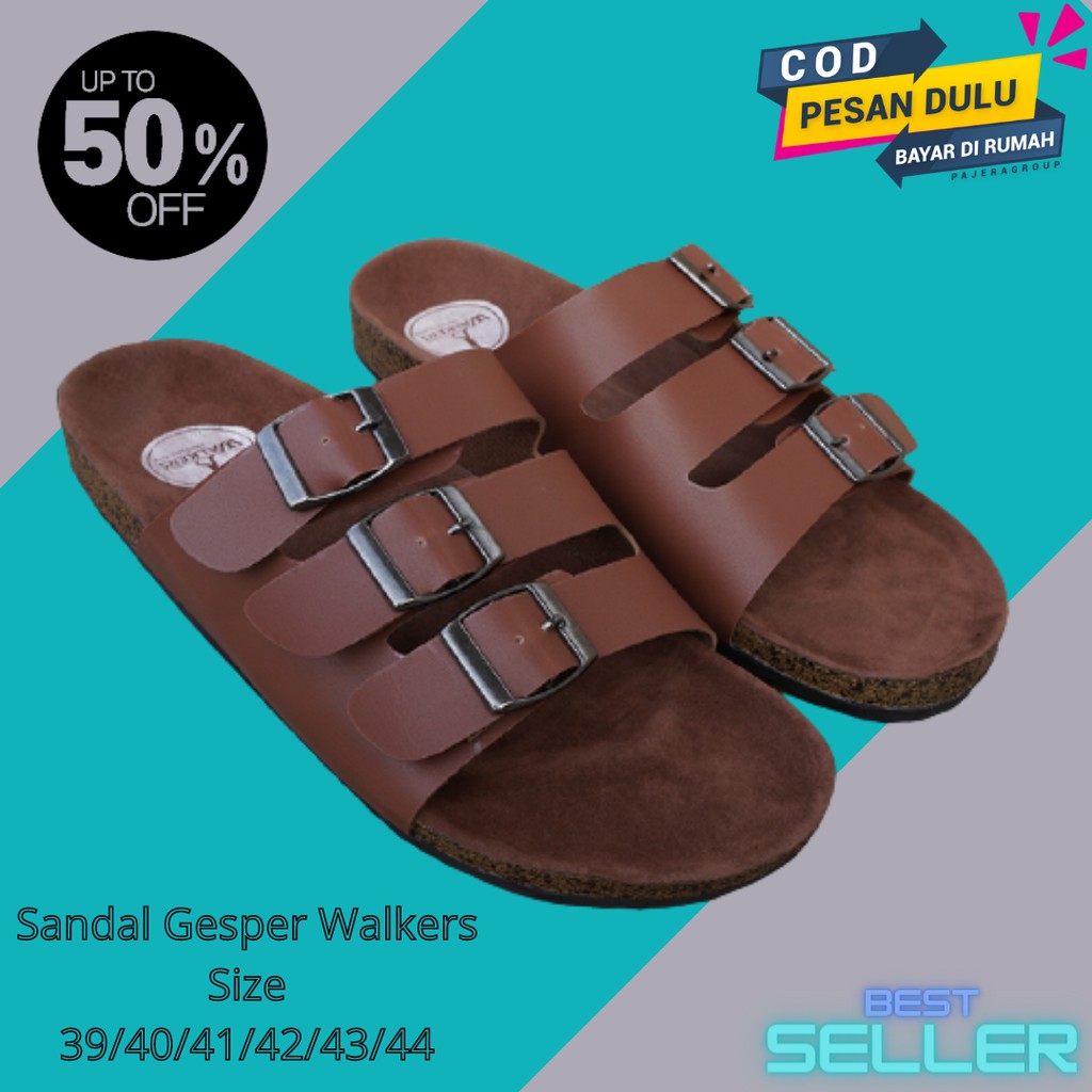 Sandal Pria Slop Briken Sandal Puyuh Laki Dewasa Walkers Sendal Slide Cowok Polos Gesper3 Tan