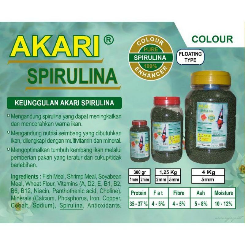 Akari Spirulina 1Mm Small 300 Gr Pelet Koi Akari Super