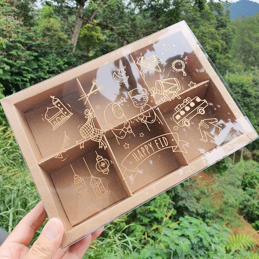

(5 Pcs) Dus Kue Cake Lebaran Mubarak Kotak Kemasan Box Eggtart Sekat 6 Idul Fitri Packaging Hampers