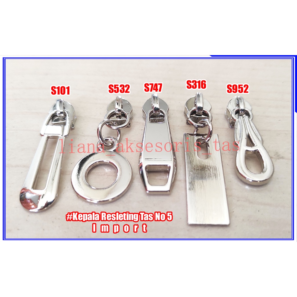 AKSESORIS TAS CEWEK KEPALA RITSLETING - KEPALA SLETING TAS - KEPALA RESLETING TAS NO 5 IMPOR (1 PCS)