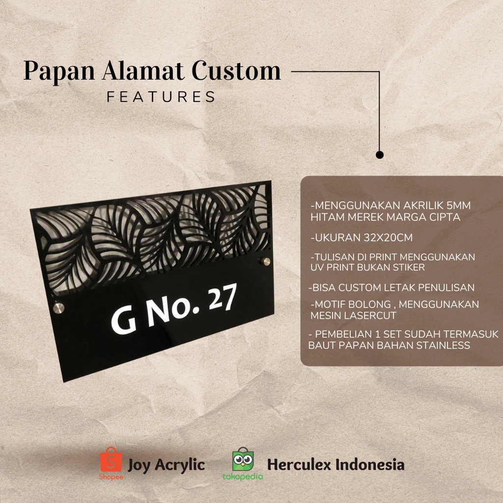 Custom Nomor Rumah Acrylic Print Nomer Papan Alamat Nomor Akrilik Custom