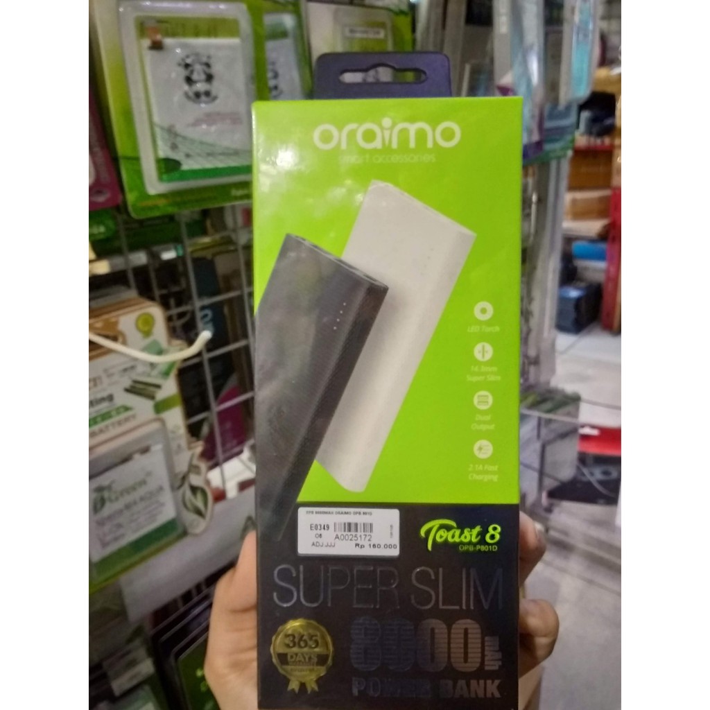 POWERBANK PORTABLE 8000MAH ORAIMO OPB-P801D SUPER SLIM MINI DUAL USB