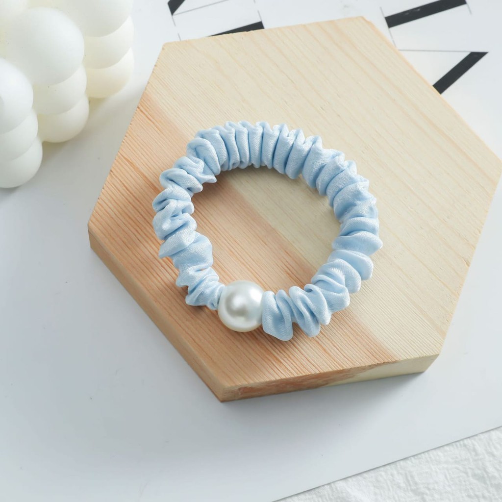 UNIK - F898 Ikat Rambut Aksen Mutiara / Kuncir Rambut Bahan Karet / Karet Fashion Wanita / Hair Tie-Biru