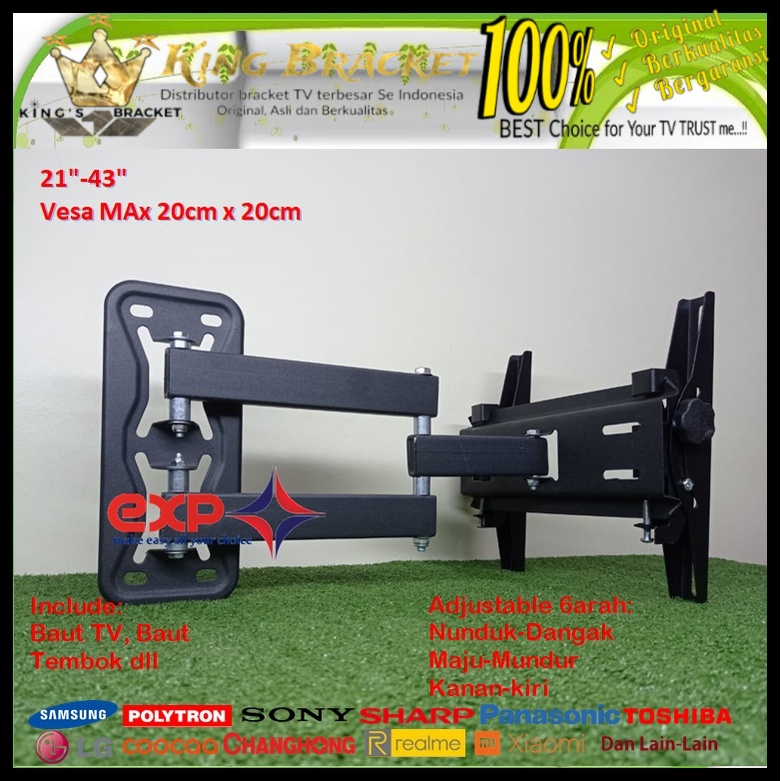 Bracket TV TOSHIBA 14 s/d 43 inch 6 ARAH FULL BESI SUPER KOKOH GARANSI 100% ORI