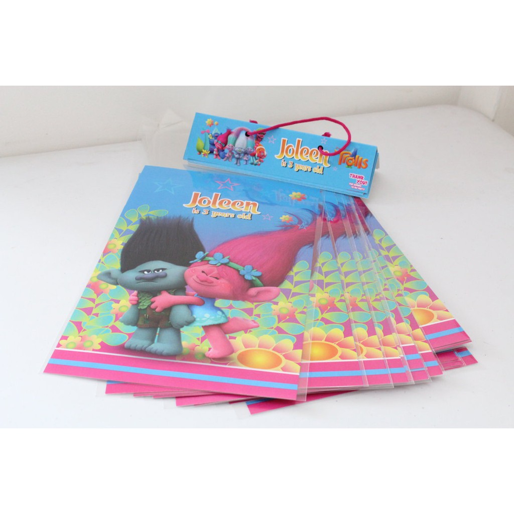 

plastik snack trolls / plastik bingkisan snack trolls / kantong snack trolls / plastik snack custom