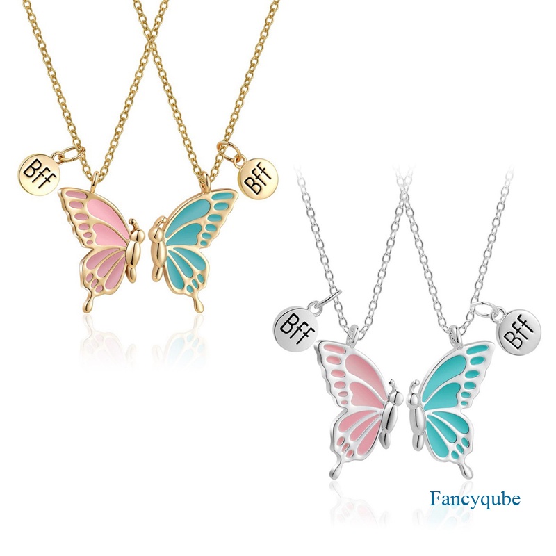 2pcs / Set Kalung Liontin Butterfly Untuk Wanita