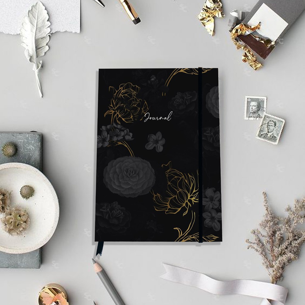 

[BLACK DOTTED SERIES] JOURNAL FLOWER HARDCOVER NOTEBOOK buku tulis A5 dotted sekolah bullet journal