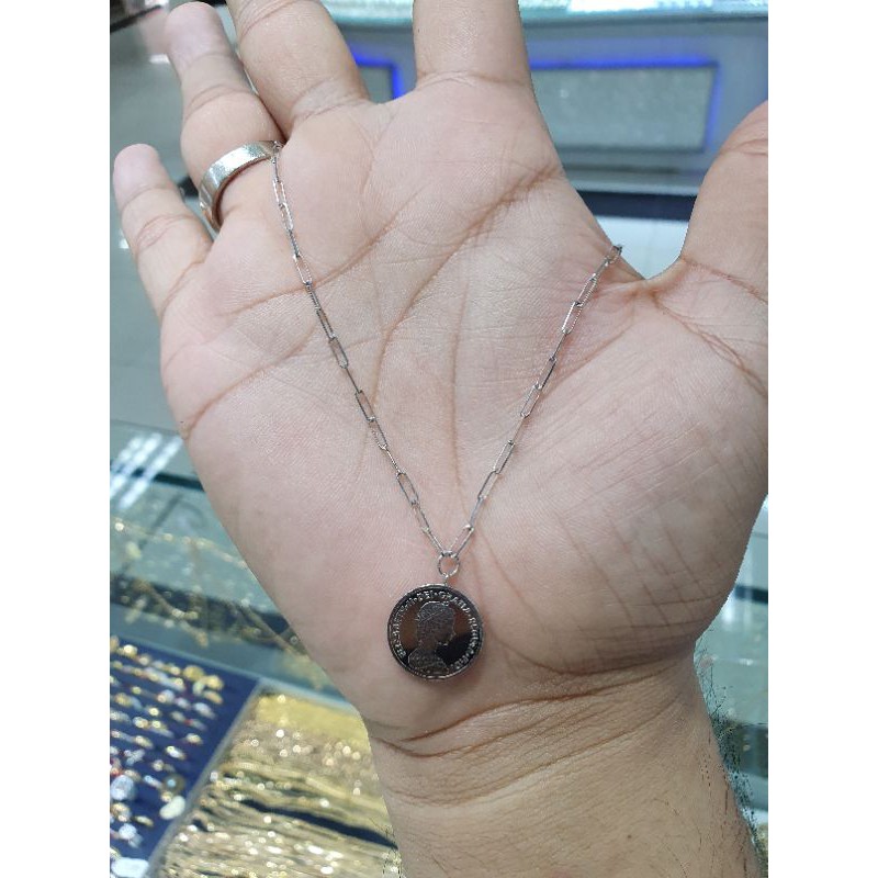 kalung koin emas putih rantai paperclip