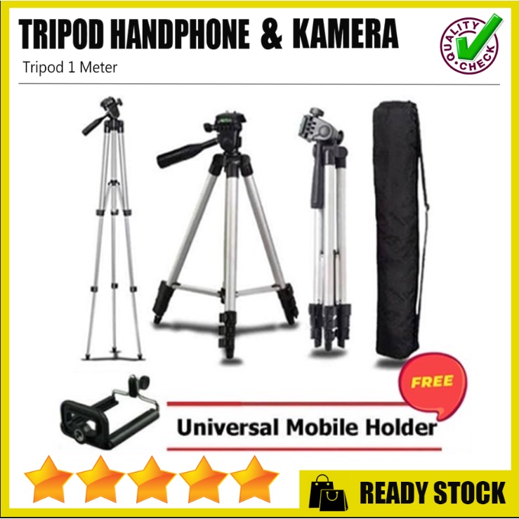 TRIPOD 1 METER HITAM 3120 FREE Holder U Medium  - Tripod Camera 1m