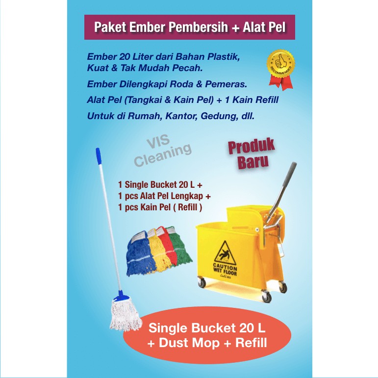 Paket Single Bucket 20 L + Dust Mop Lengkap + Kain Refill