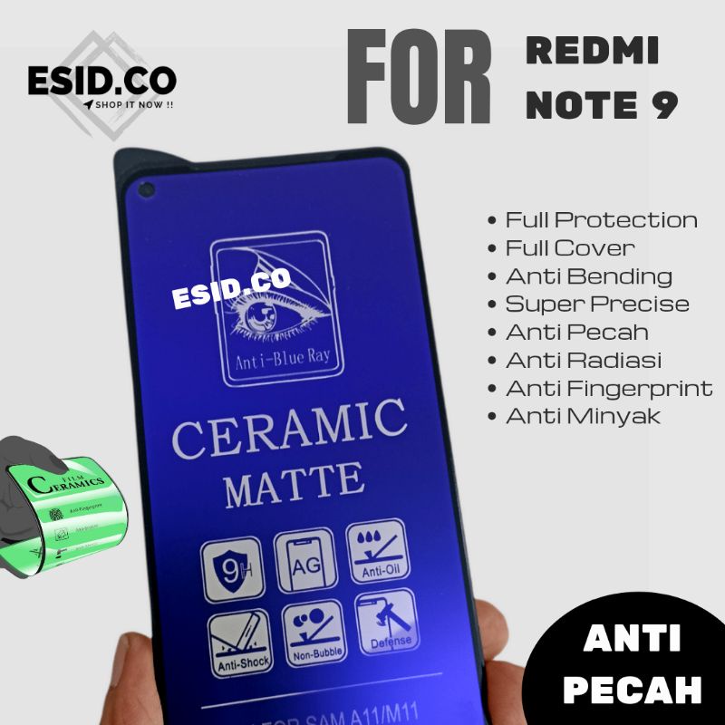 Tempered Glass Redmi Note 9 9A 9C Ceramics Blue Matte Anti Radiasi Fingerprint