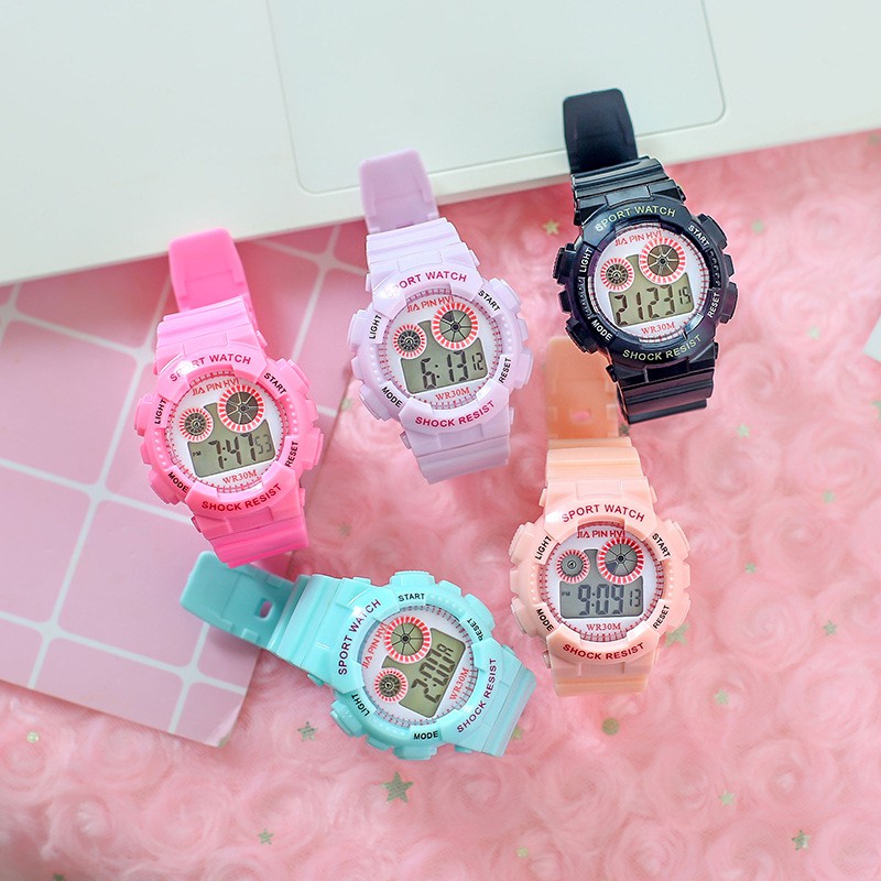 Jam Tangan Rubber Dial Bulat Digital Untuk Wanita Sport Korean Style Fashion