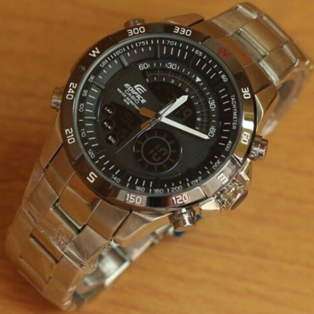 Jam tangan casio edifice twin sensor chine silver black kw super