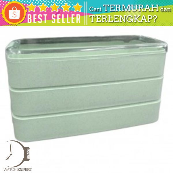 CPLIFE Kotak Makan 3 Layer Healthy Bento Lunch Box 900ml with Spoon &amp; Fork - NXM144 - Green